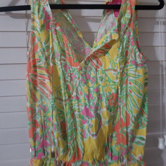 Lilly Pulitzer XS Floral Print Sleeveless V-Neck Romper Yellow Green Pink Lightw - Picture 3 of 5